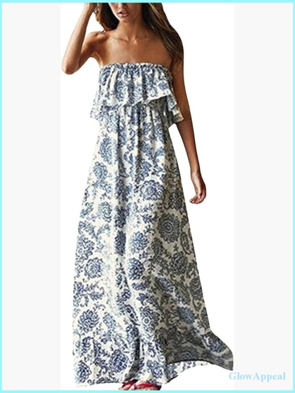 Off The Shoulder Maxi Dress Ruffle Strapless Boho Casual Loose Long Dresses